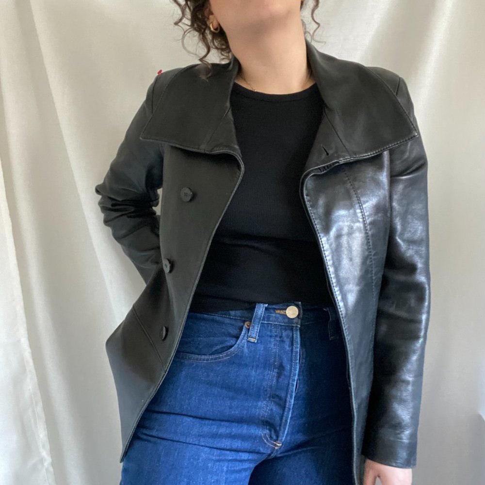 Vintage Cole Haan City Black Lambskin Leather Blazer Jacket - Size XS